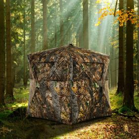 d3 Person Portable Pop-Up Ground Hunting Blind With Tie-downs (Option: With Triangular Mesh Windows)