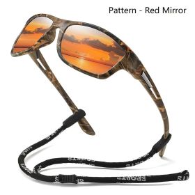 Fashion Camouflage Pattern Sports Polarized Sun Glasses With Chain Men Women Cycling Climbing Skiing Sunglasses UV400 Eyewear (Lenses Color: Chain-D668RedMirror)