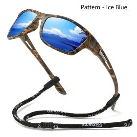 Fashion Camouflage Pattern Sports Polarized Sun Glasses With Chain Men Women Cycling Climbing Skiing Sunglasses UV400 Eyewear (Lenses Color: Chain-D668(Ice Blue))