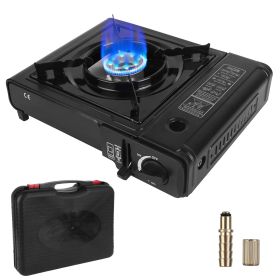 3300W Portable Camping Stove Butane Canister Dual Fuel Burner Piezo Electric Ignition Single Burner with Automatic Tank Ejection Overpressure Cut Off (Color: Black)